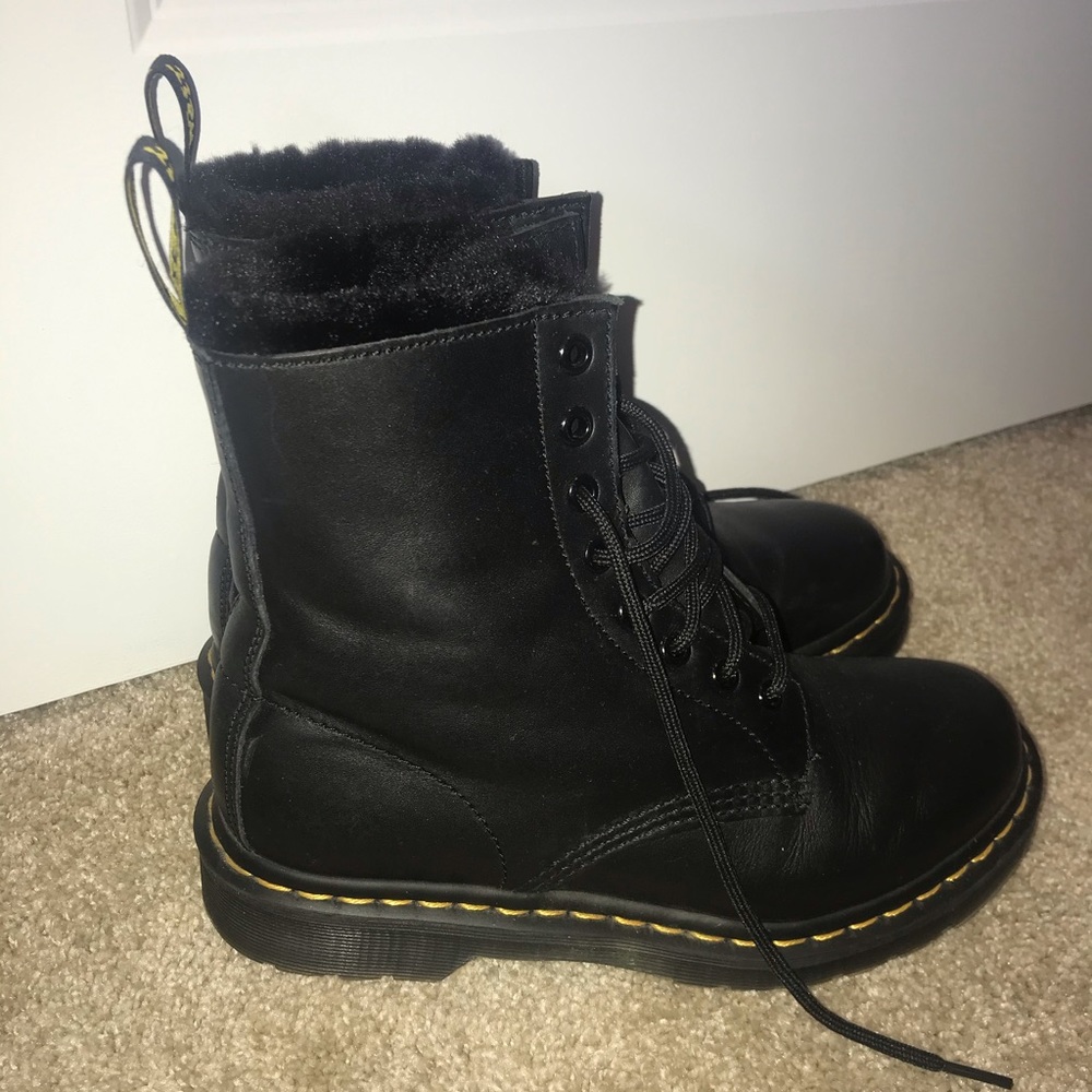 Black Fur Lined Dr Martens - Women’s US 7 /  UK 5